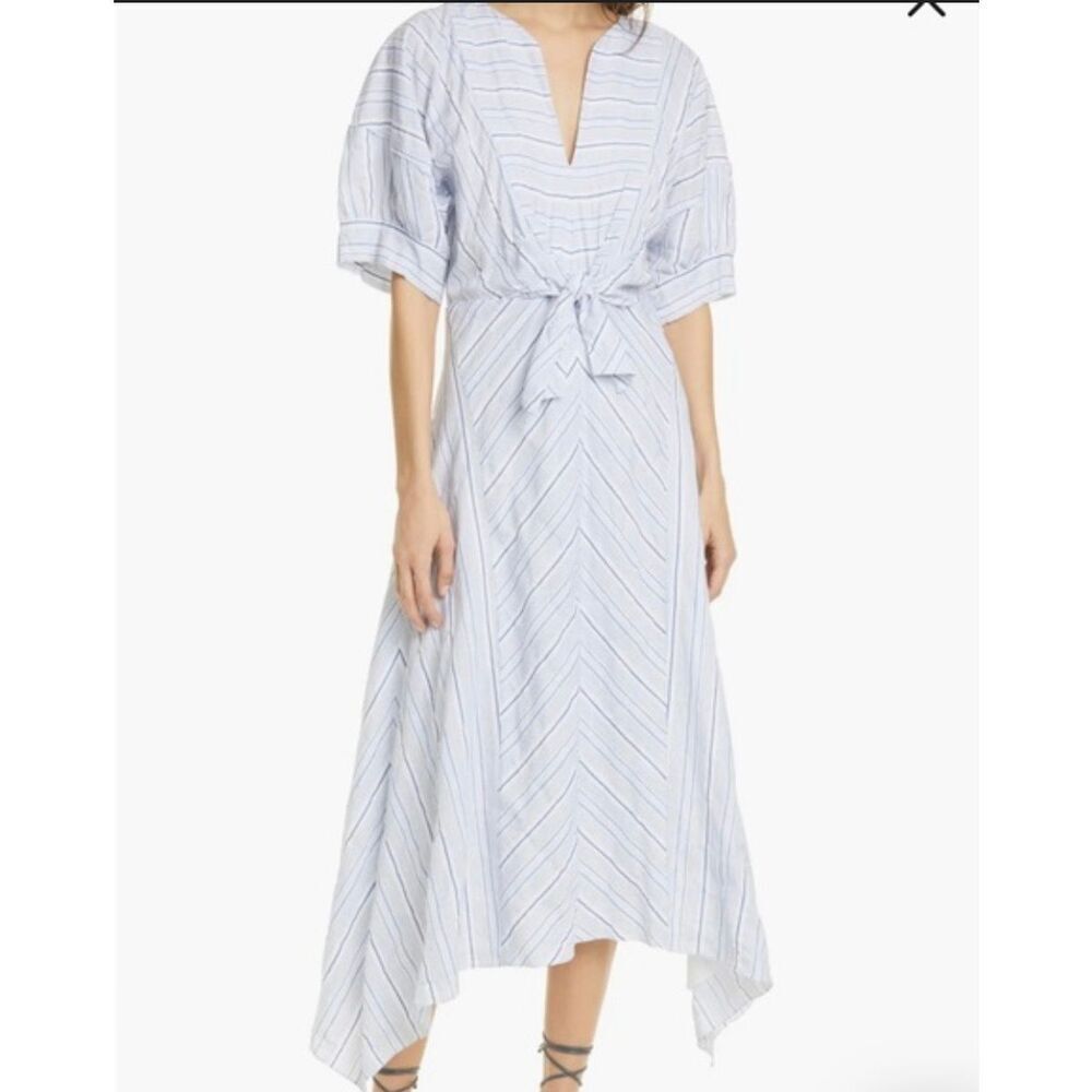 Rebecca Taylor blue striped directional stripe midi dress size 4